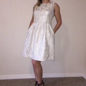 ANNE KLEIN  sz 14 NEW WHITE & SILVER FIT & FLARE DRESS NWT